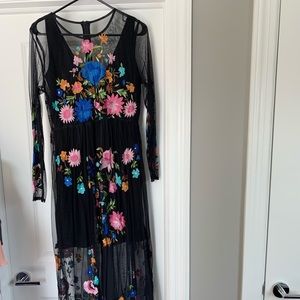 ASOS, floor length, embroidered mesh dress.